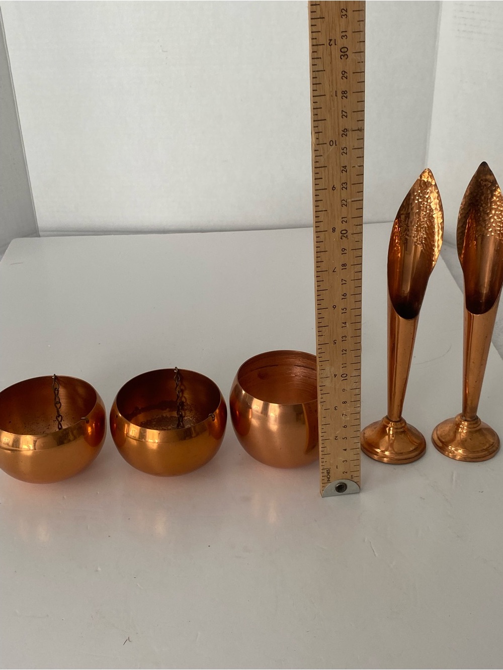 5 Vintage Copper Collectibles- 3 Small Bowls/ 2 Taper Candle Holders